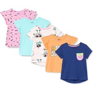 imageAmazon Essentials Girls and Toddlers ShortSleeve TShirts MultipacksAqua BlueEcruLight OrangeNavy Color BlockPink