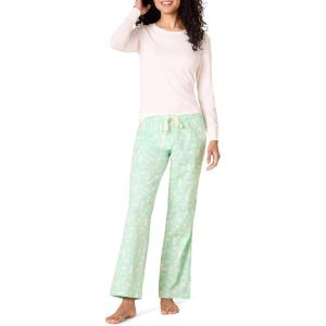 imageAmazon Essentials Harry Potter  Looney Tunes Womens Lightweight Flannel Pant and LongSleeve TShirt Sleep SetMint Green Forest Animals
