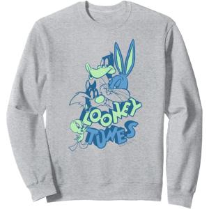imageAmazon Essentials Looney Tunes Blue and Green Character Collage SweatshirtHeather Grey