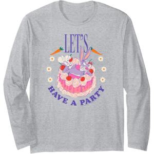 imageAmazon Essentials Looney Tunes Bugs Bunny Lets Have A Party Cake Long Sleeve TShirtHeather Grey