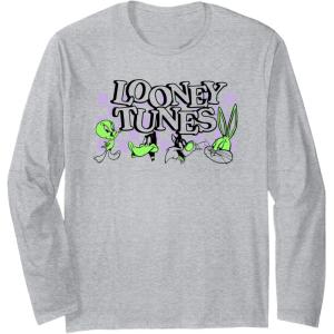imageAmazon Essentials Looney Tunes Checkerboard with Green Characters Long Sleeve TShirtHeather Grey