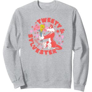 imageAmazon Essentials Looney Tunes Circle Tweety and Red Sylvester SweatshirtHeather Grey