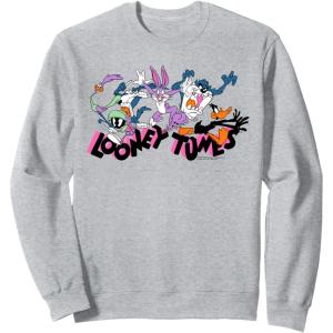 imageAmazon Essentials Looney Tunes Pink Logo with Running Characters SweatshirtHeather Grey