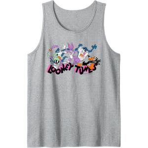 imageAmazon Essentials Looney Tunes Pink Logo with Running Characters Tank TopHeather Grey