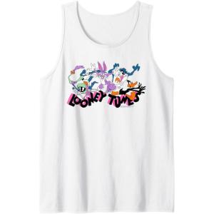 imageAmazon Essentials Looney Tunes Pink Logo with Running Characters Tank TopWhite