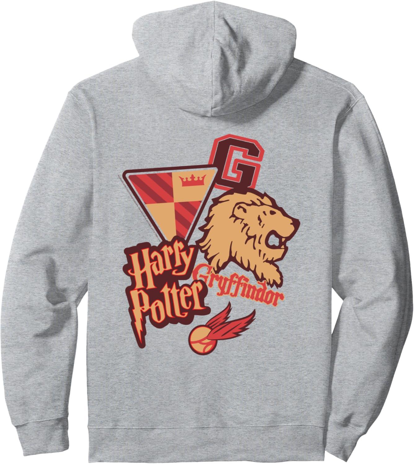 imageAmazon Essentials Harry Potter Front and Back Gryffindor Collegiate Collage Pullover HoodieHeather Grey