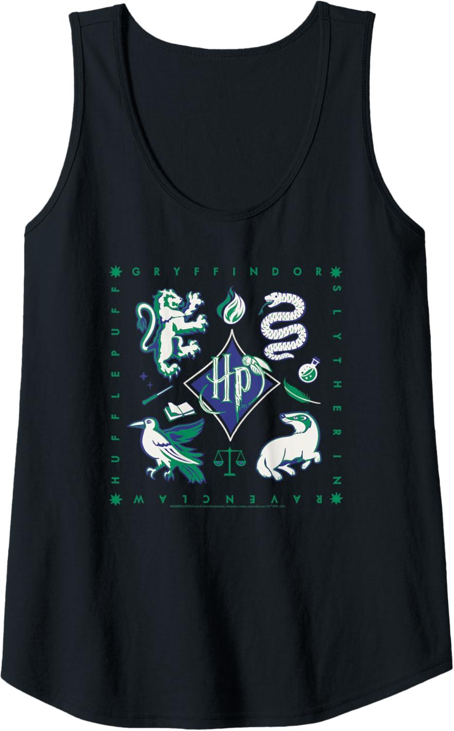 imageAmazon Essentials Harry Potter Hogwarts Houses Square Tank TopBlack