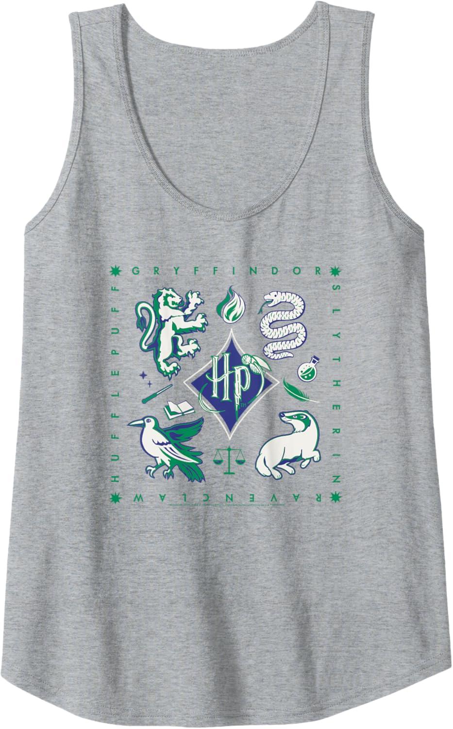 imageAmazon Essentials Harry Potter Hogwarts Houses Square Tank TopHeather Grey