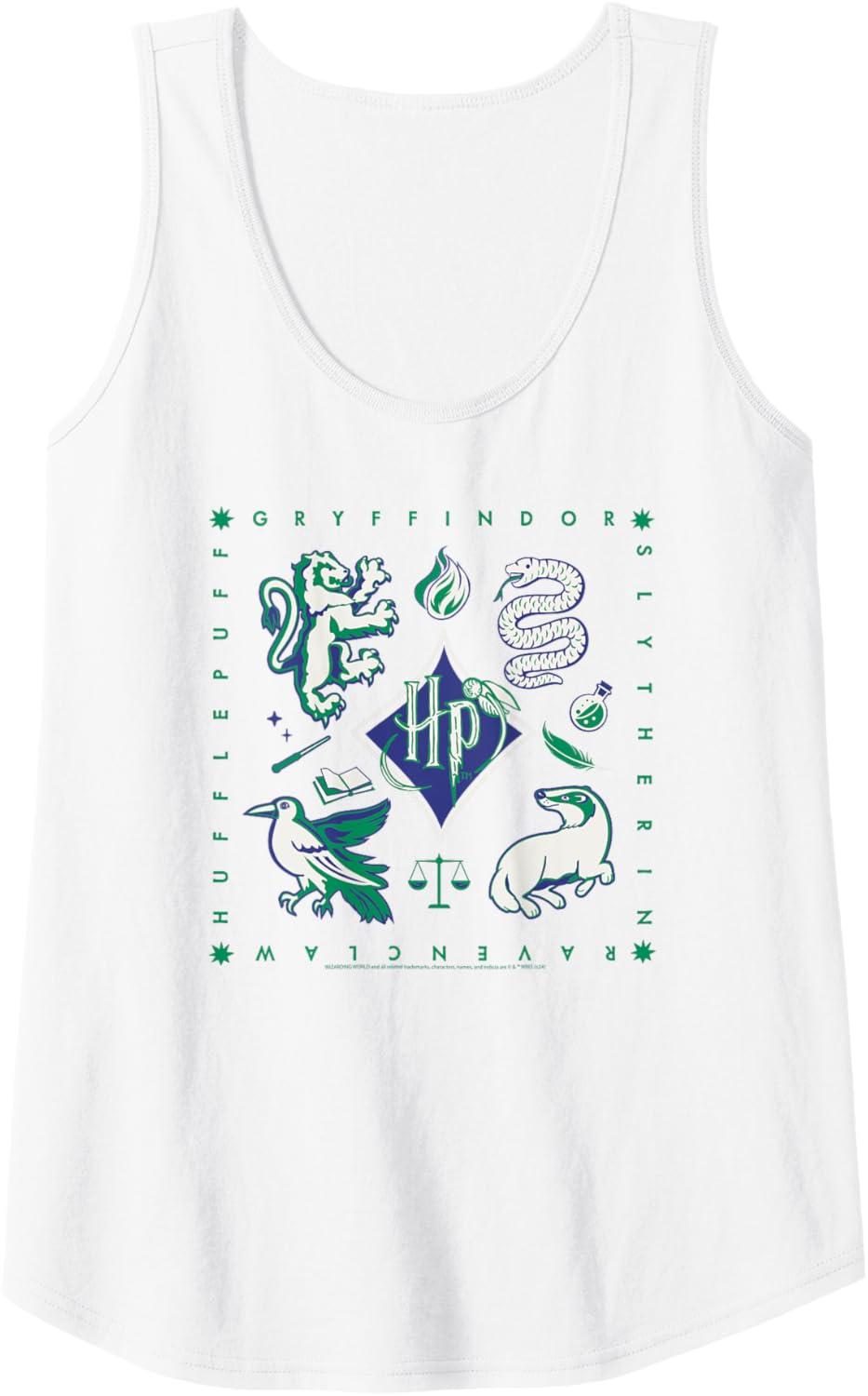 imageAmazon Essentials Harry Potter Hogwarts Houses Square Tank TopWhite