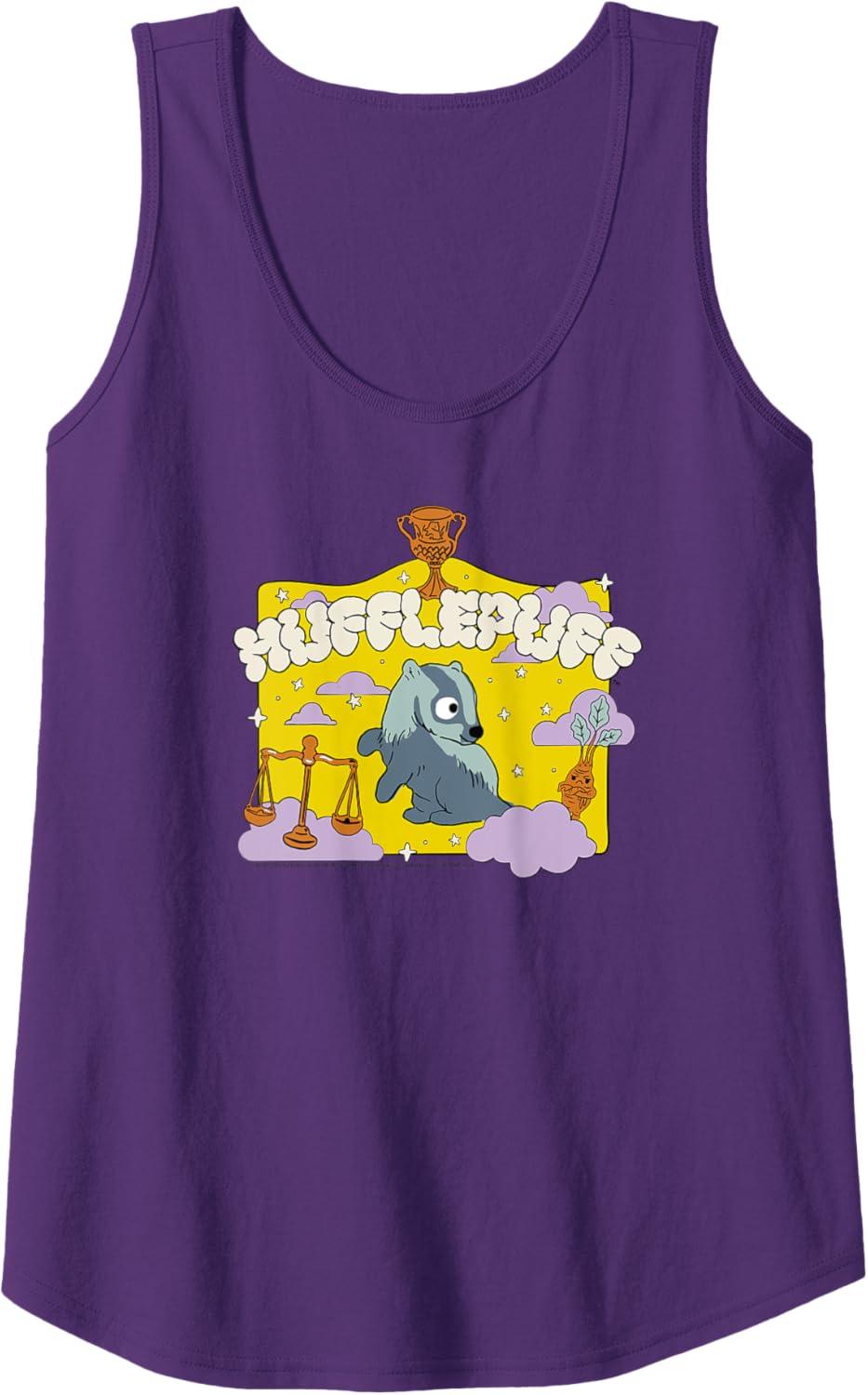 imageAmazon Essentials Harry Potter Hogwarts Hufflepuff House Cartoon Scene Tank TopPurple