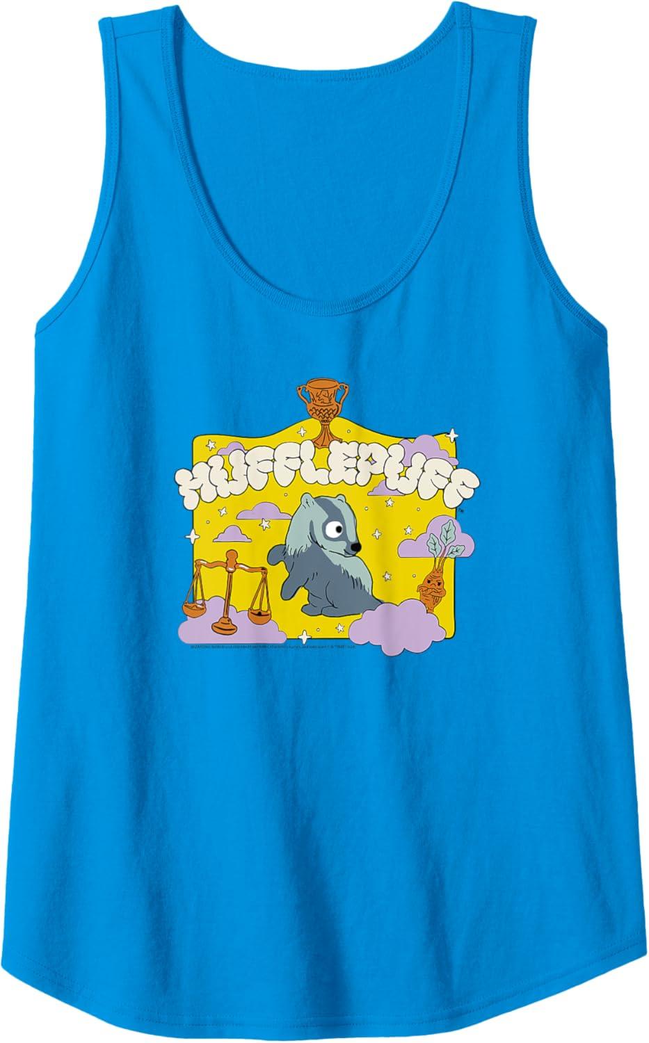 imageAmazon Essentials Harry Potter Hogwarts Hufflepuff House Cartoon Scene Tank TopSapphire Blue