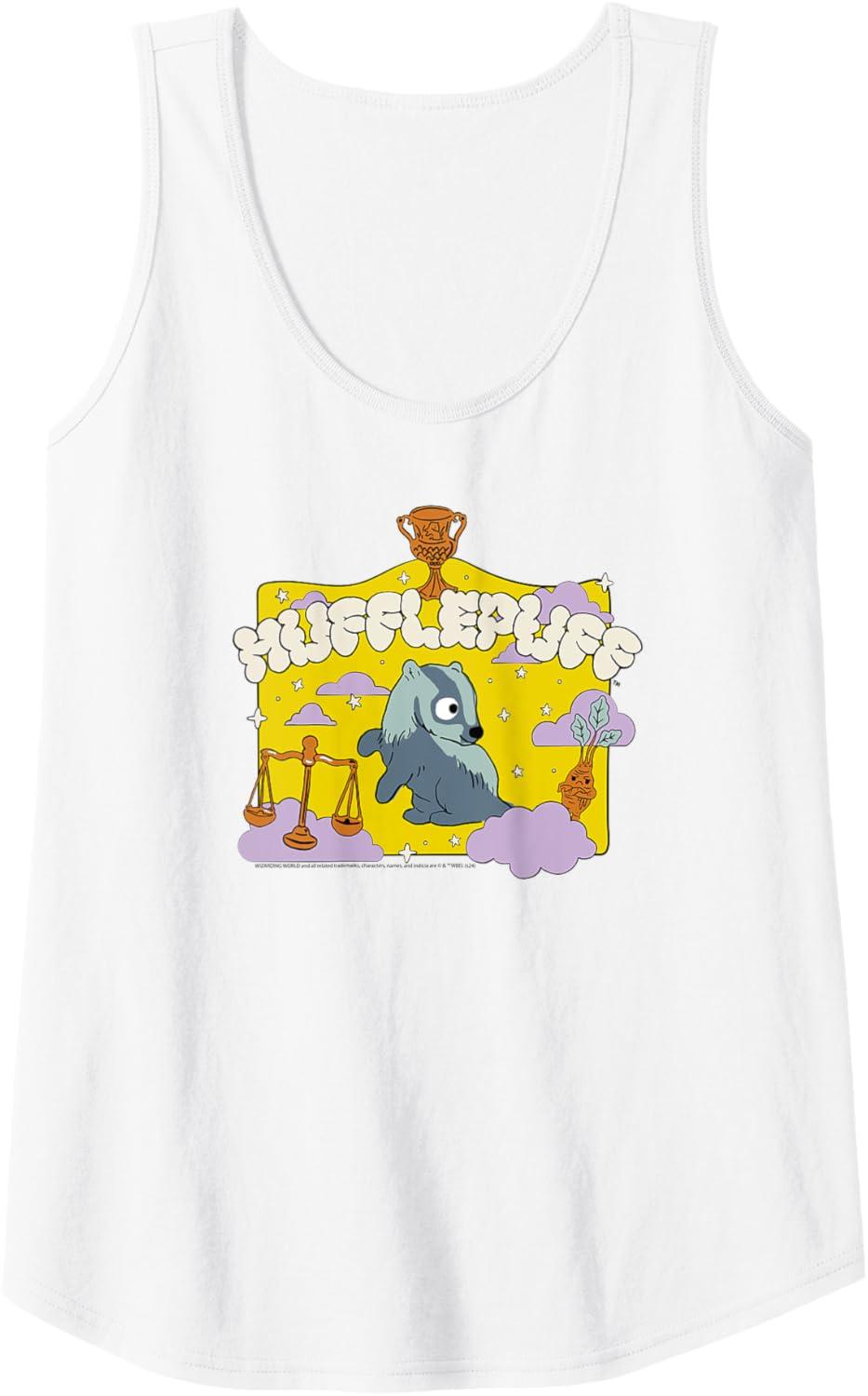imageAmazon Essentials Harry Potter Hogwarts Hufflepuff House Cartoon Scene Tank TopWhite