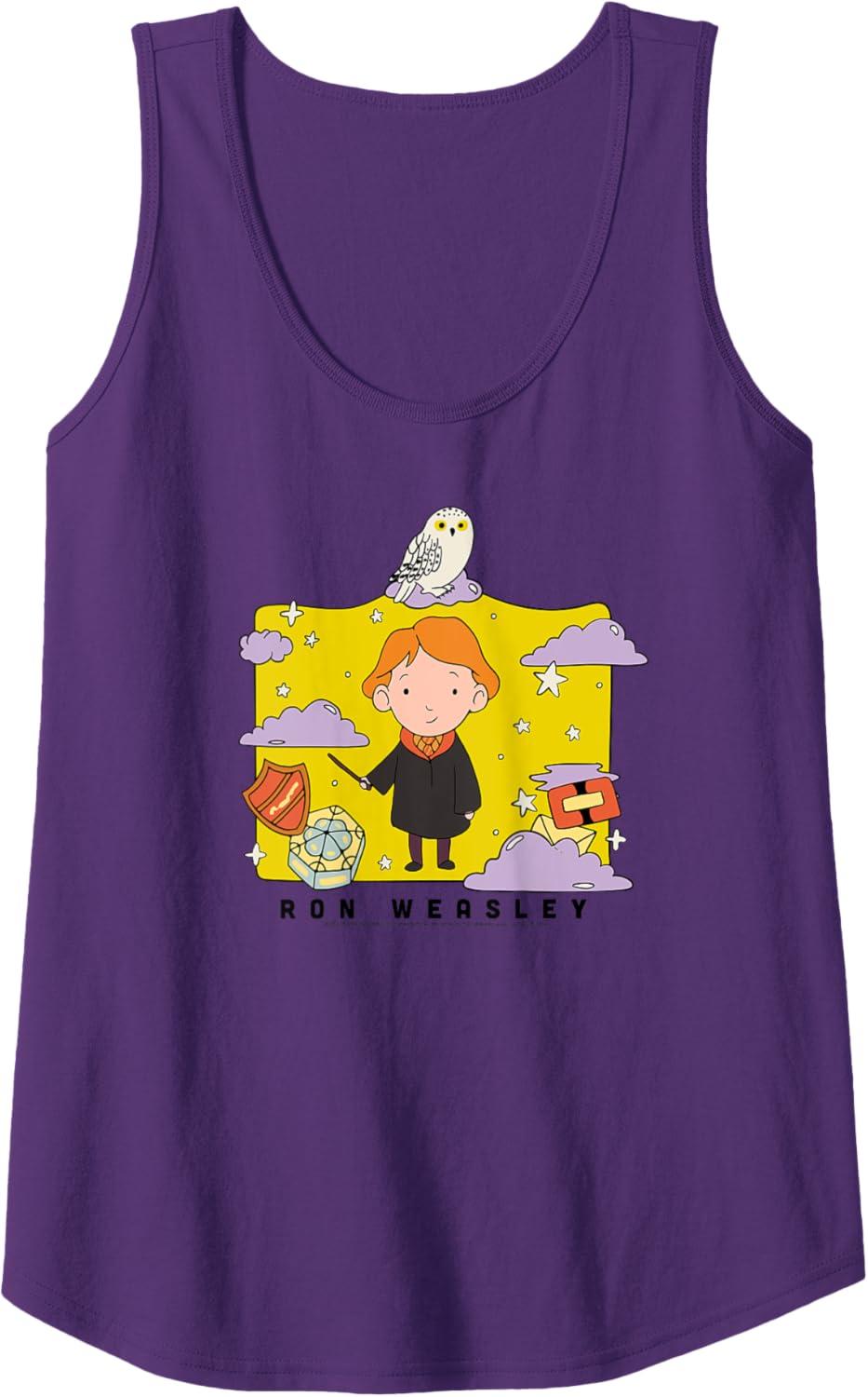 imageAmazon Essentials Harry Potter Ron Weasley Icons Cartoon Portrait Tank TopPurple