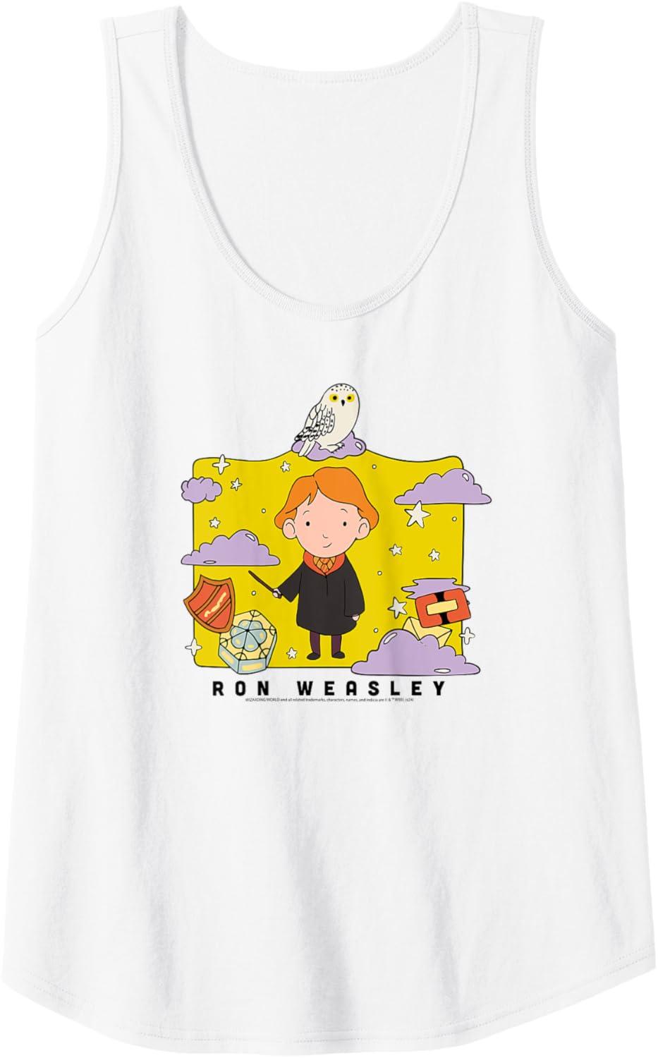 imageAmazon Essentials Harry Potter Ron Weasley Icons Cartoon Portrait Tank TopWhite
