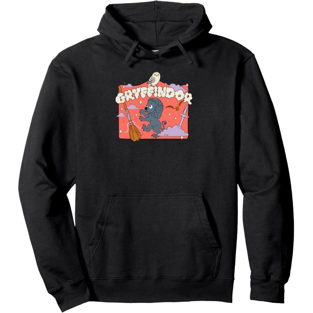 imageAmazon Essentials Harry Potter Hogwarts Gryffindor House Cartoon Scene Pullover HoodieBlack
