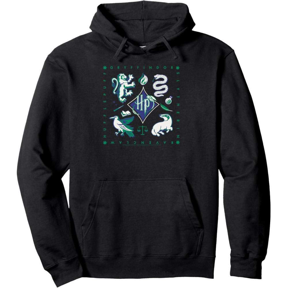 imageAmazon Essentials Harry Potter Hogwarts Houses Square Pullover HoodieBlack