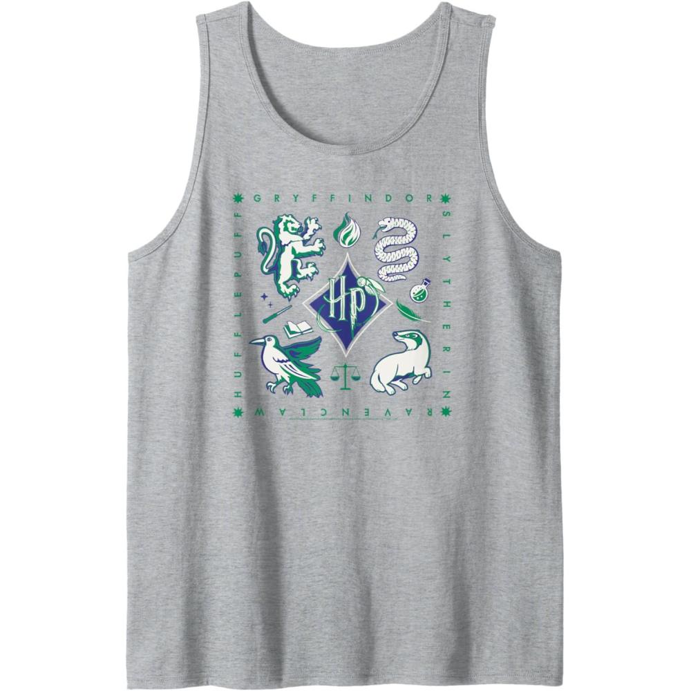 imageAmazon Essentials Harry Potter Hogwarts Houses Square Tank TopHeather Grey
