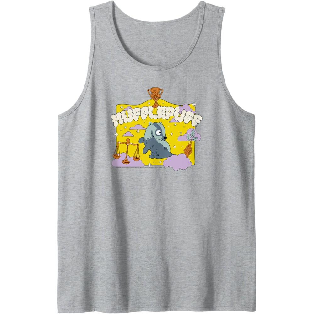 imageAmazon Essentials Harry Potter Hogwarts Hufflepuff House Cartoon Scene Tank TopHeather Grey