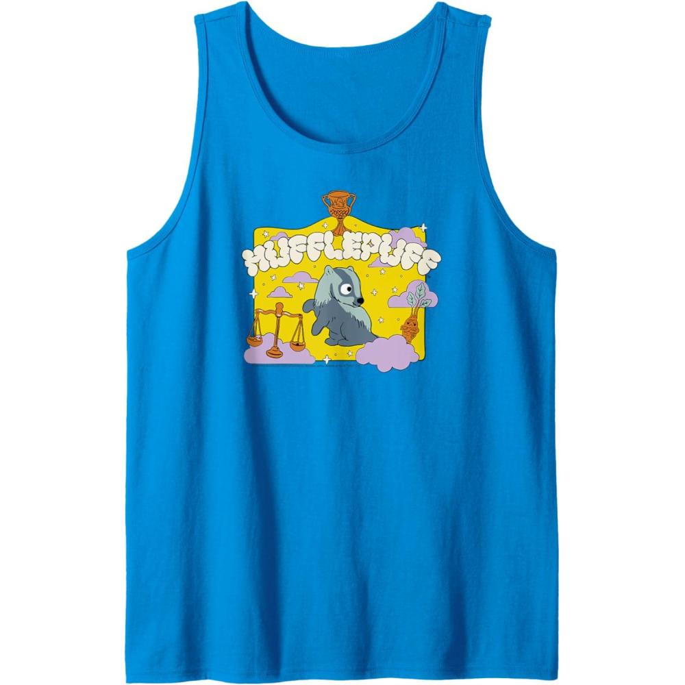 imageAmazon Essentials Harry Potter Hogwarts Hufflepuff House Cartoon Scene Tank TopSapphire Blue
