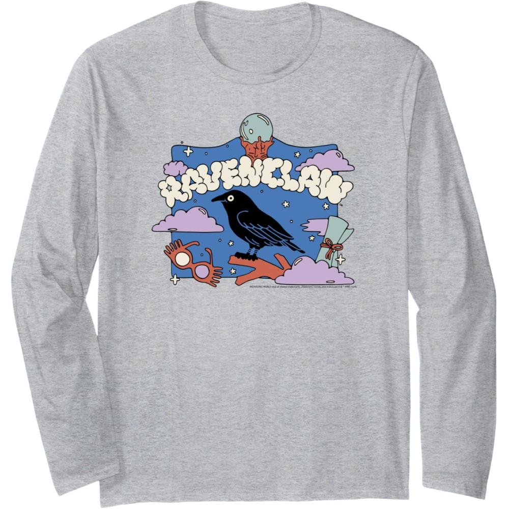imageAmazon Essentials Harry Potter Hogwarts Ravenclaw House Cartoon Scene Long Sleeve TShirtHeather Grey