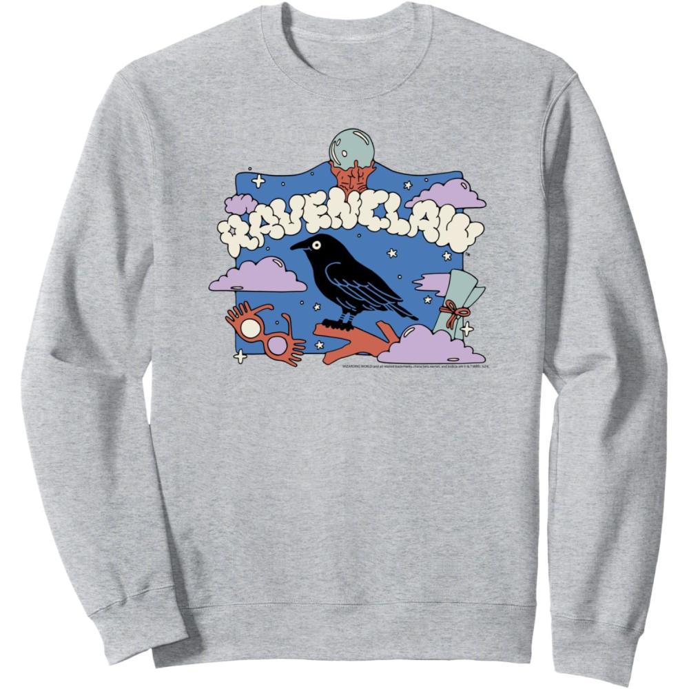 imageAmazon Essentials Harry Potter Hogwarts Ravenclaw House Cartoon Scene SweatshirtHeather Grey