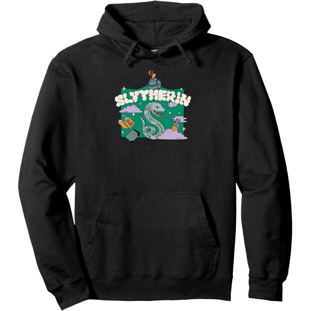 imageAmazon Essentials Harry Potter Hogwarts Slytherin House Cartoon Scene Pullover HoodieBlack