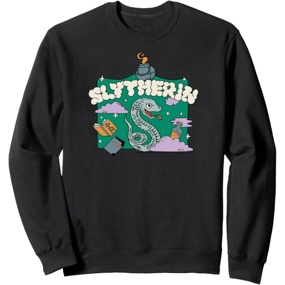 imageAmazon Essentials Harry Potter Hogwarts Slytherin House Cartoon Scene SweatshirtBlack