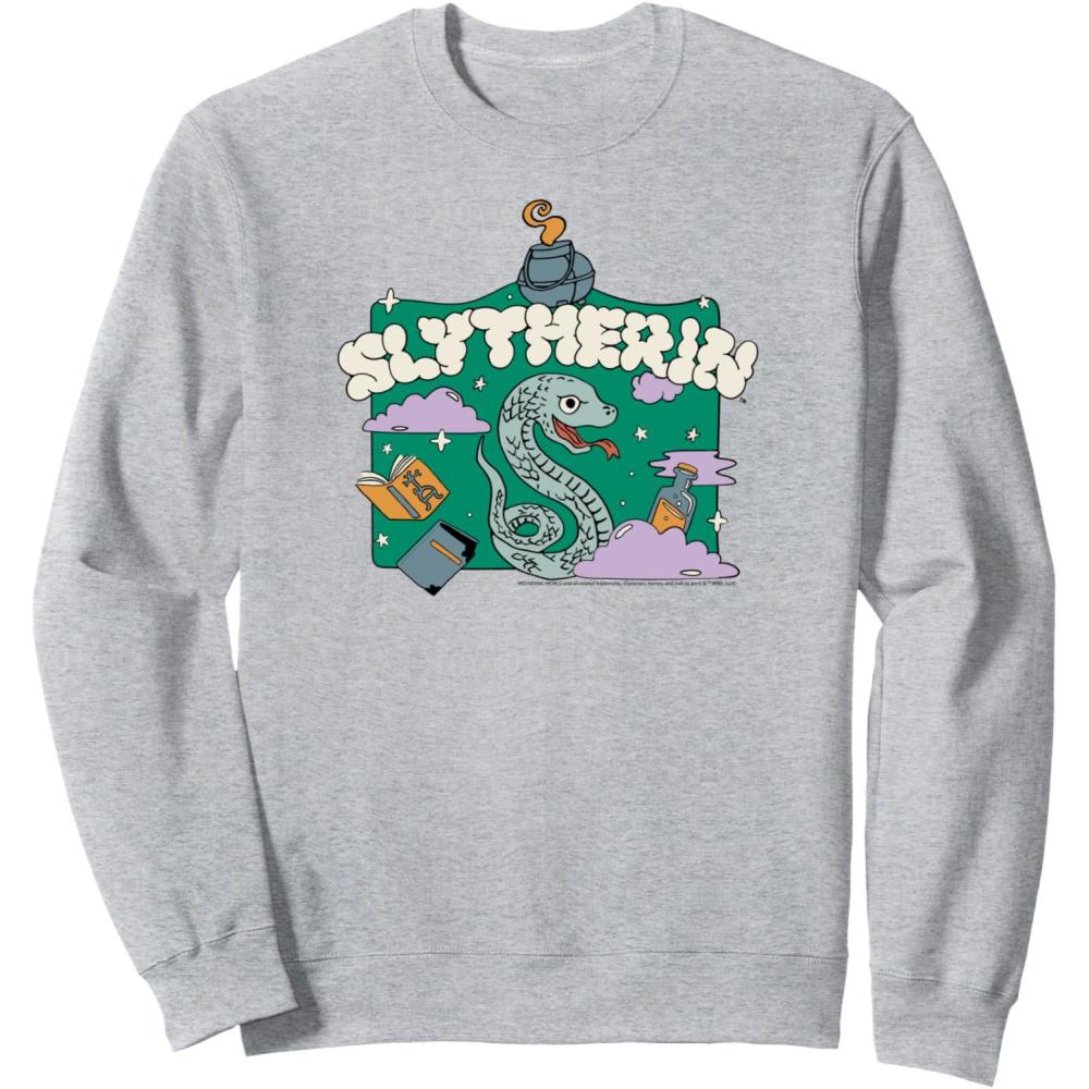 imageAmazon Essentials Harry Potter Hogwarts Slytherin House Cartoon Scene SweatshirtHeather Grey