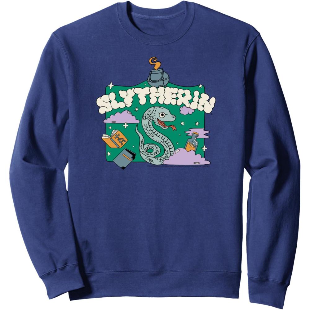 imageAmazon Essentials Harry Potter Hogwarts Slytherin House Cartoon Scene SweatshirtNavy Blue