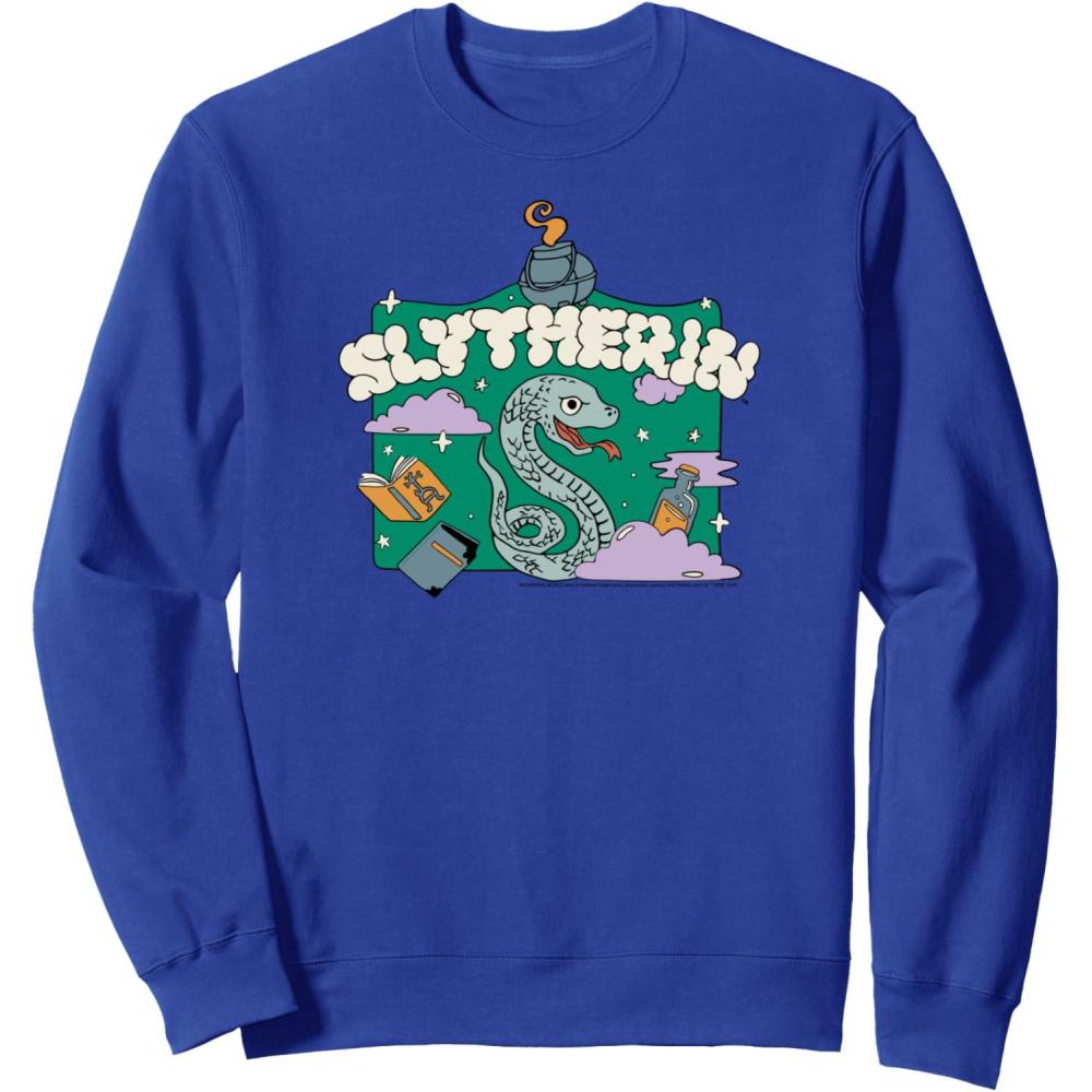 imageAmazon Essentials Harry Potter Hogwarts Slytherin House Cartoon Scene SweatshirtRoyal Blue