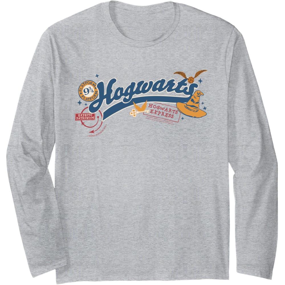 imageAmazon Essentials Harry Potter Hogwarts Varsity Icons Long Sleeve TShirtHeather Grey