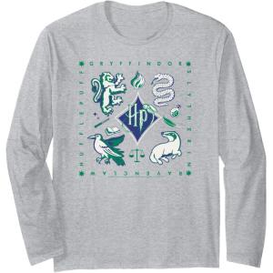 imageAmazon Essentials Harry Potter Hogwarts Houses Square Long Sleeve TShirtHeather Grey