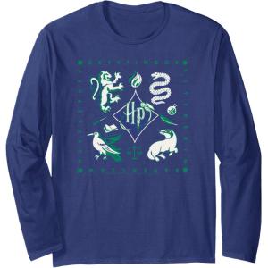 imageAmazon Essentials Harry Potter Hogwarts Houses Square Long Sleeve TShirtNavy Blue