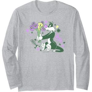 imageAmazon Essentials Looney Tunes Tweety and Green Sylvester Long Sleeve TShirtHeather Grey