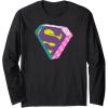 imageAmazon Essentials DC Comics Superman Bright Checkerboard 3D Logo Long Sleeve TShirtBlack