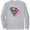 imageAmazon Essentials DC Comics Superman Bright Checkerboard 3D Logo Long Sleeve TShirtHeather Grey