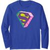 imageAmazon Essentials DC Comics Superman Bright Checkerboard 3D Logo Long Sleeve TShirtRoyal Blue