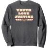 imageAmazon Essentials DC Comics Wonder Woman Truth Love Justice SweatshirtDark Heather Grey