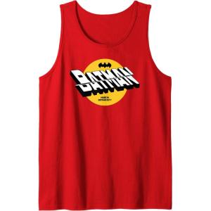 imageAmazon Essentials DC Comics Batman Circle 3D Shifted Logo Tank TopRed