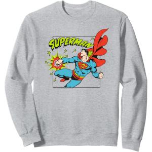 imageAmazon Essentials DC Comics Superman Action Punch Comic Square SweatshirtHeather Grey