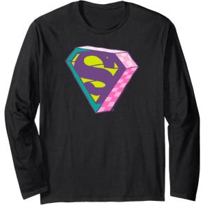 imageAmazon Essentials DC Comics Superman Bright Checkerboard 3D Logo Long Sleeve TShirtBlack