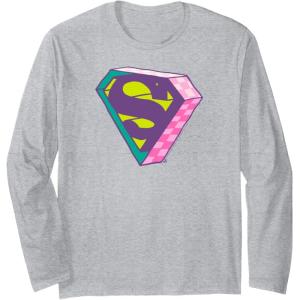 imageAmazon Essentials DC Comics Superman Bright Checkerboard 3D Logo Long Sleeve TShirtHeather Grey