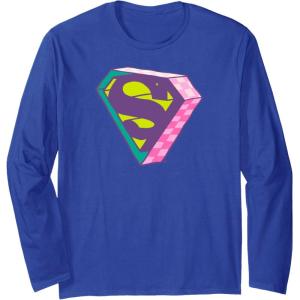 imageAmazon Essentials DC Comics Superman Bright Checkerboard 3D Logo Long Sleeve TShirtRoyal Blue