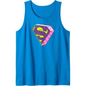imageAmazon Essentials DC Comics Superman Bright Checkerboard 3D Logo Tank TopSapphire Blue