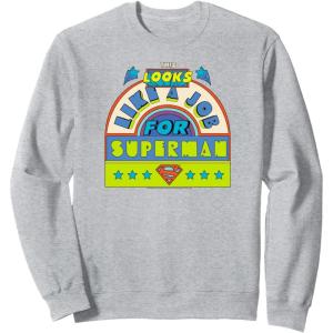 imageAmazon Essentials DC Comics This Looks Like a Job for Superman SweatshirtHeather Grey