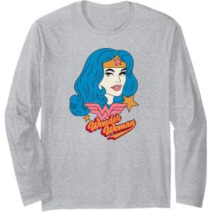 imageAmazon Essentials DC Comics Wonder Woman Comic Portrait Long Sleeve TShirtHeather Grey