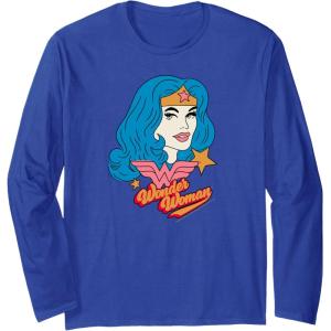 imageAmazon Essentials DC Comics Wonder Woman Comic Portrait Long Sleeve TShirtRoyal Blue