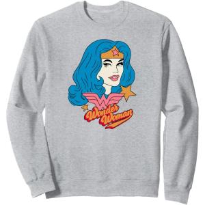 imageAmazon Essentials DC Comics Wonder Woman Comic Portrait SweatshirtHeather Grey
