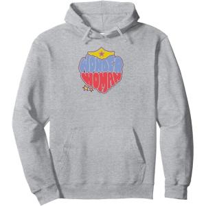 imageAmazon Essentials DC Comics Wonder Woman Heart Shaped Logo Pullover HoodieHeather Grey