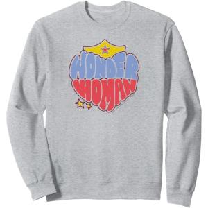 imageAmazon Essentials DC Comics Wonder Woman Heart Shaped Logo SweatshirtHeather Grey